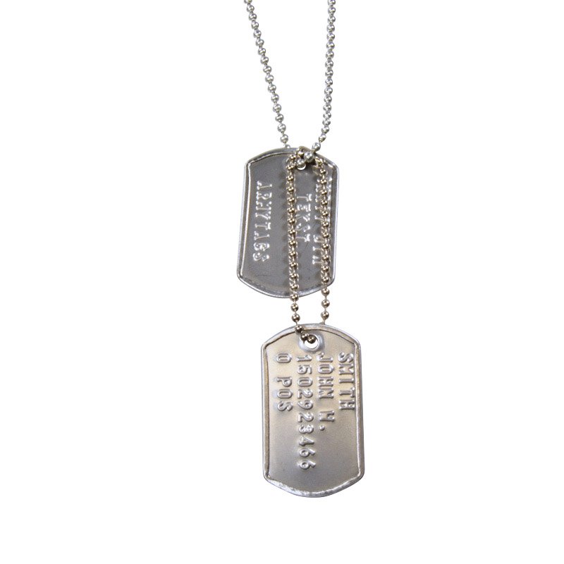 Mini dogtags sæt i rustfrit stål med præget tekst